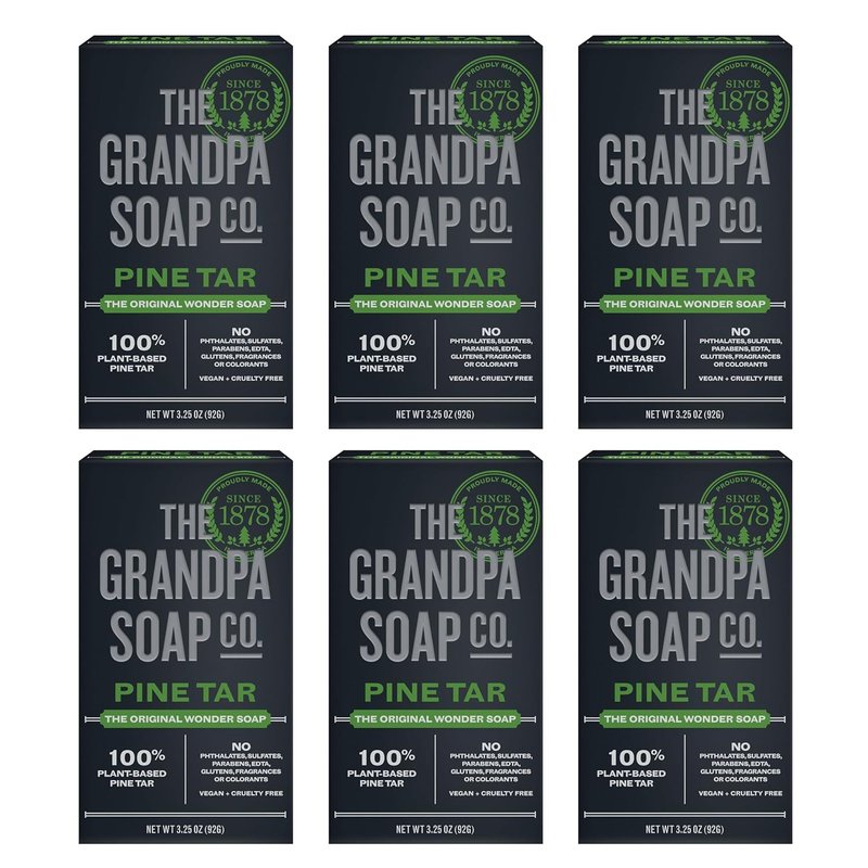 Pine Tar Bar Soap for Men - 3-in-1 Cleanser, Deodorizer & Moisturizer | 3.25 Oz, 6 Pack - Dermatologist Tested, Sensitive Skin Safe