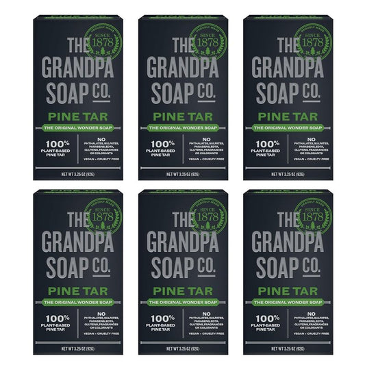 Pine Tar Bar Soap for Men - 3-in-1 Cleanser, Deodorizer & Moisturizer | 3.25 Oz, 6 Pack - Dermatologist Tested, Sensitive Skin Safe