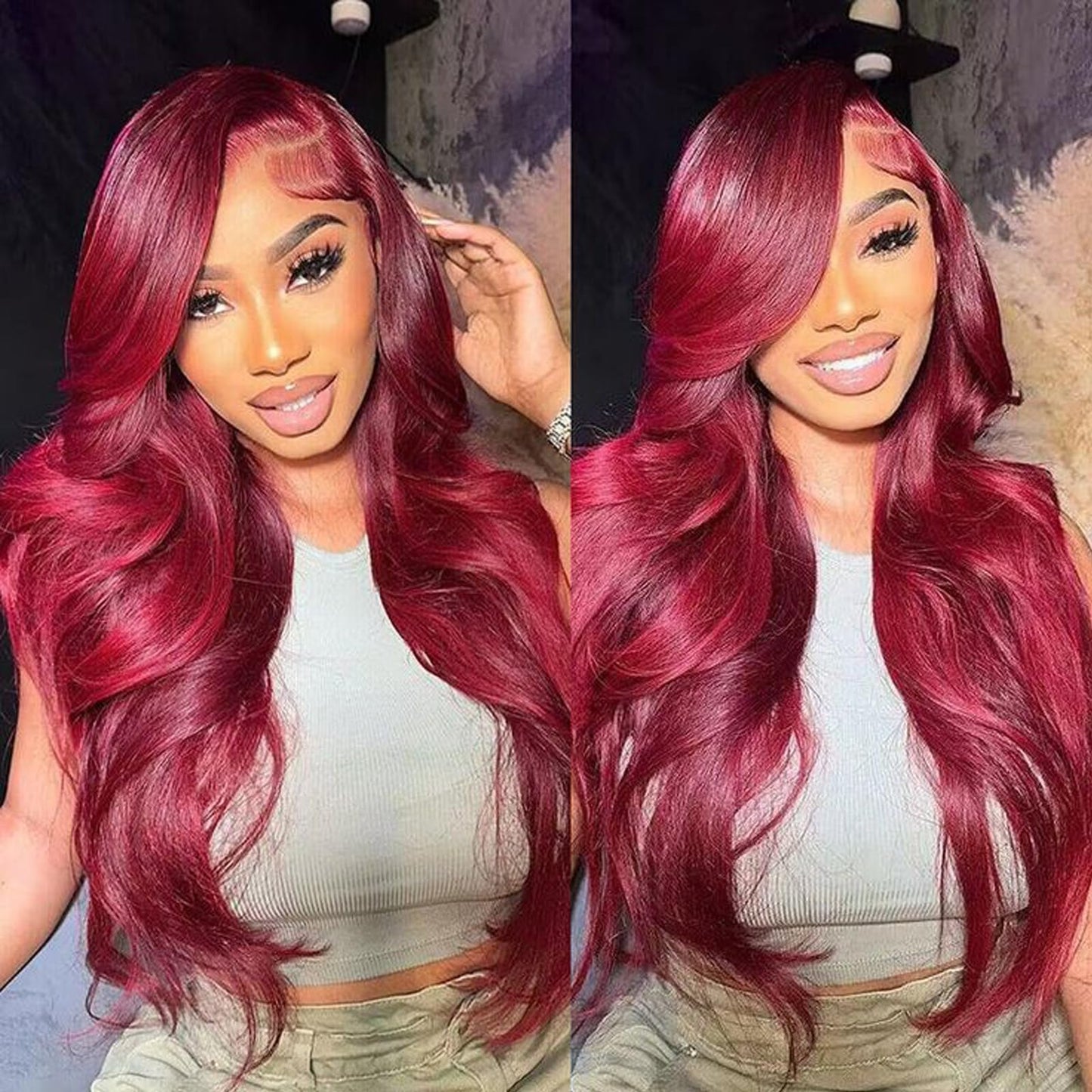 Ruiieea 99J Burgundy Lace Front Wig Synthetic 13x4 Lace Front Wig Body wave Lace Frontal Wig for Women Glueless Daily Use 26 Inch