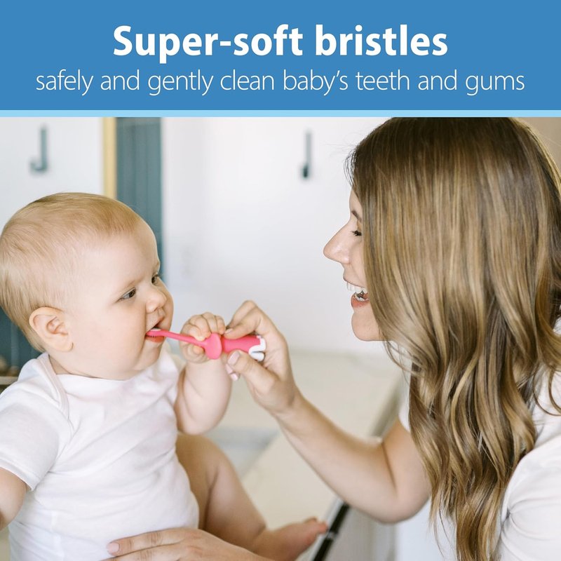 Dr. Brown's Infant-to-Toddler Toothbrush - Cute Elephant Design | Pink, 0-3 Years