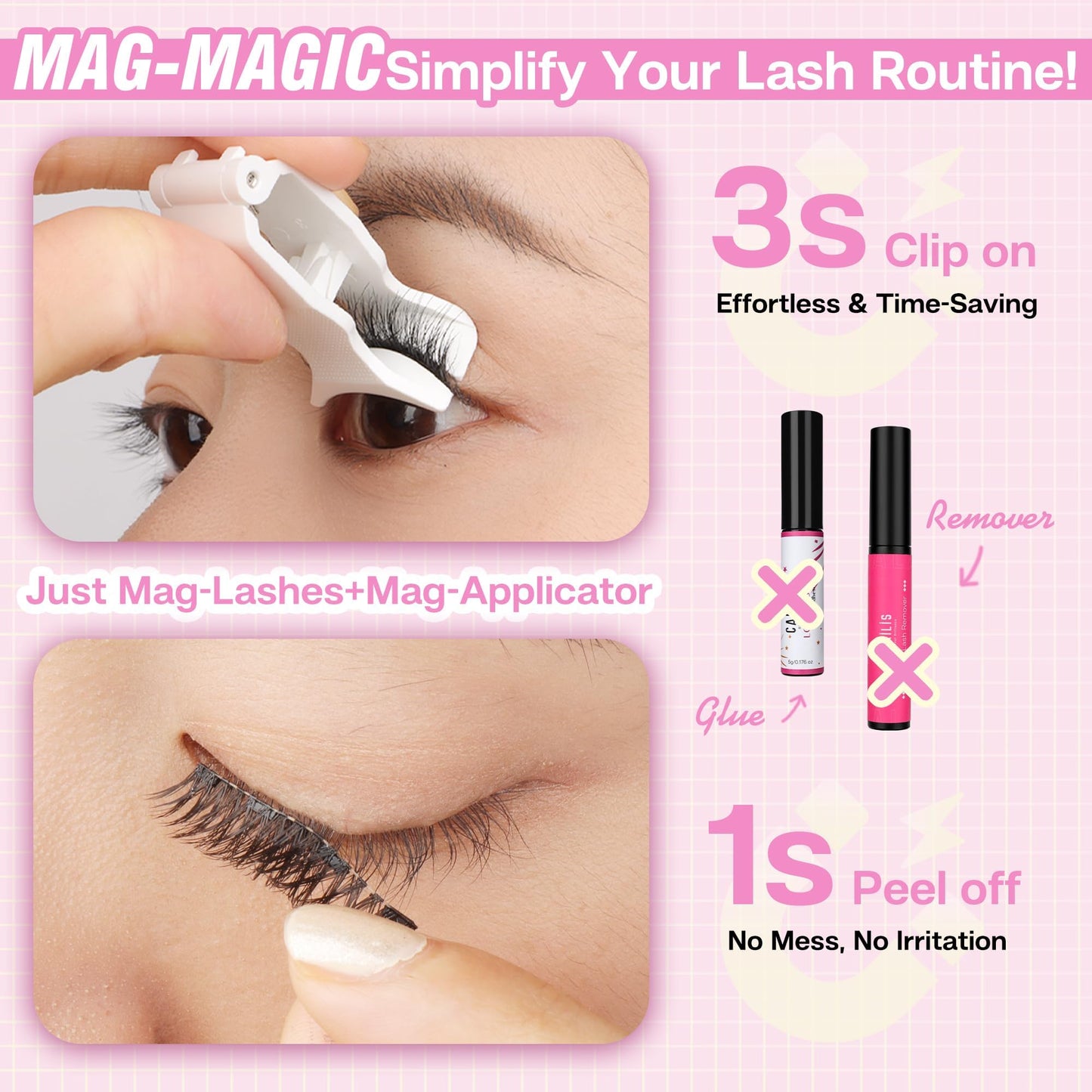 CALAILIS Magnetic Eyelashes with Applicator Upgrade Soft Magnetic Lashes Natural Look Reusable No Glue or Eyeliner Needed Easy to Wear and Remove (RC03, 1 Pack)