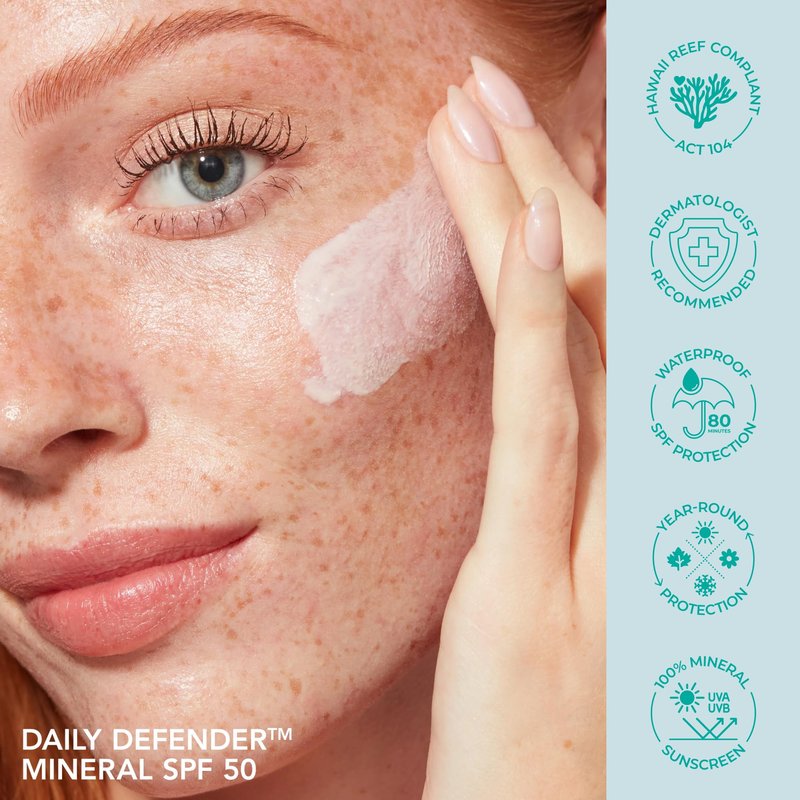 Bigger Than Beauty Skincare, Daily Defender Broad Spectrum SPF 50 Mineral Sunscreen with Hyaluronic Acid, Vitamin C & Niacinamide (as Vitamin B3), Lightweight UVA & UVB Protection, Skin Care, Untinted