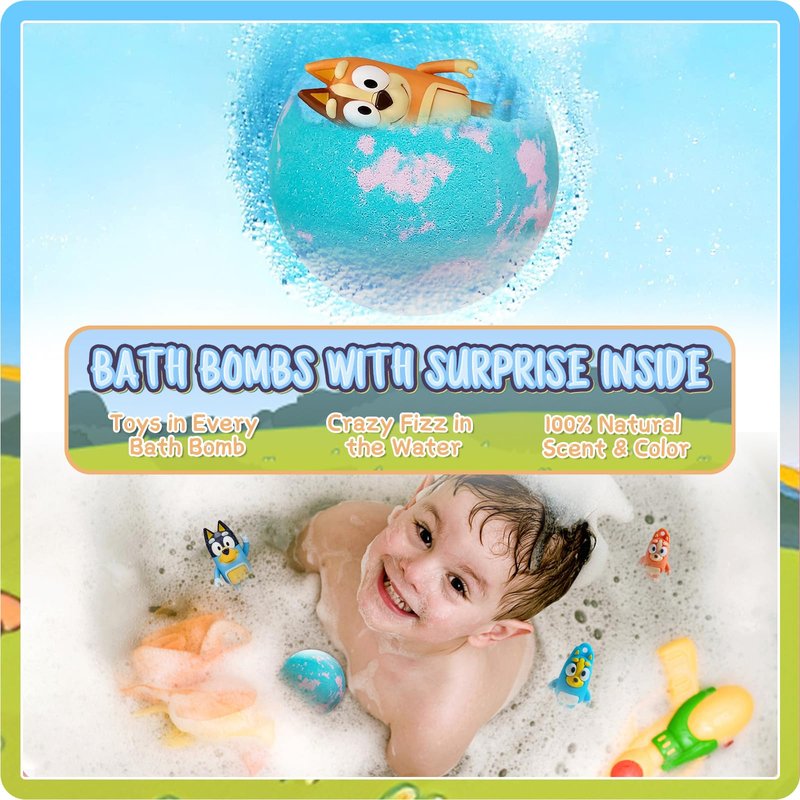 The Blue Heelers Gifts Set: Bath Bombs with Toys Inside, Shower Steamers, Mask Craft, Keychain, Drawstring Backpack, Towel, Blanket, Sticker, Poster, Gift Card, Birthday Gifts for Kids,Relaxing Gifts