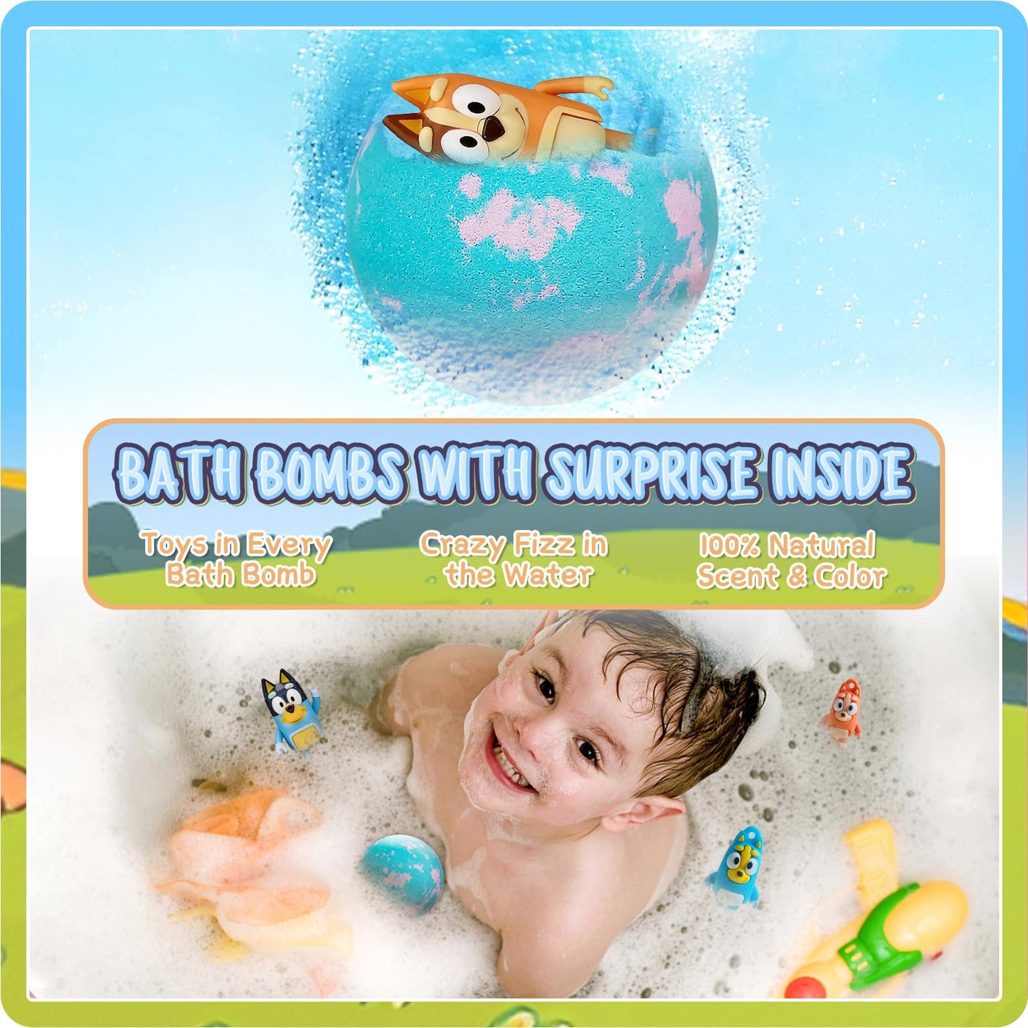The Blue Heelers Gifts Set: Bath Bombs with Toys Inside, Shower Steamers, Mask Craft, Keychain, Drawstring Backpack, Towel, Blanket, Sticker, Poster, Gift Card, Birthday Gifts for Kids,Relaxing Gifts