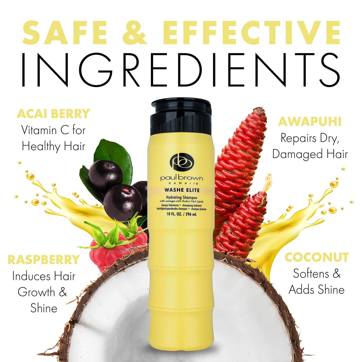 Paul Brown Hawaii Washe Elite Shampoo | Hydrate & Treat Damaged Hair Moisturizing Safe for Color-Treated Antioxidant-Rich Kukui Nut Oil Protects Against Aging oz.