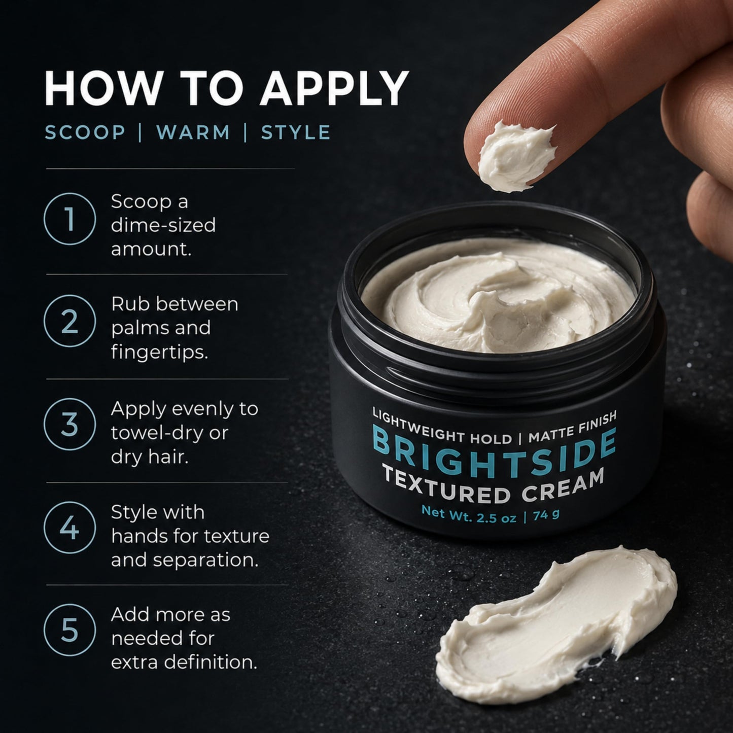 Brightside Textured Cream | Lightweight Hold Matte Finish | Water Based Clay Blend | for All Hair Types | Styling Product