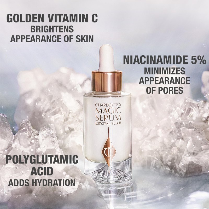 Charlotte Tilbury Magic Serum Crystal Elixir - Anti Aging Skincare Set - Face Firming Peptide, Brightening Vitamin C Serum & Glow-Boosting Niacinamide - Perfect for Gifting & Makeup Pairings (8ml)