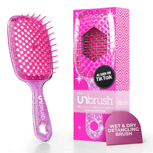 FHI Heat UNbrush Detangling Brush for Pain-Free Brushing on All Wet or Dry Hair Types — Durable DuoFlex Anti-Static Bristles, Lightweight Handle, Vented Hair Brush, Rose Quartz Pink