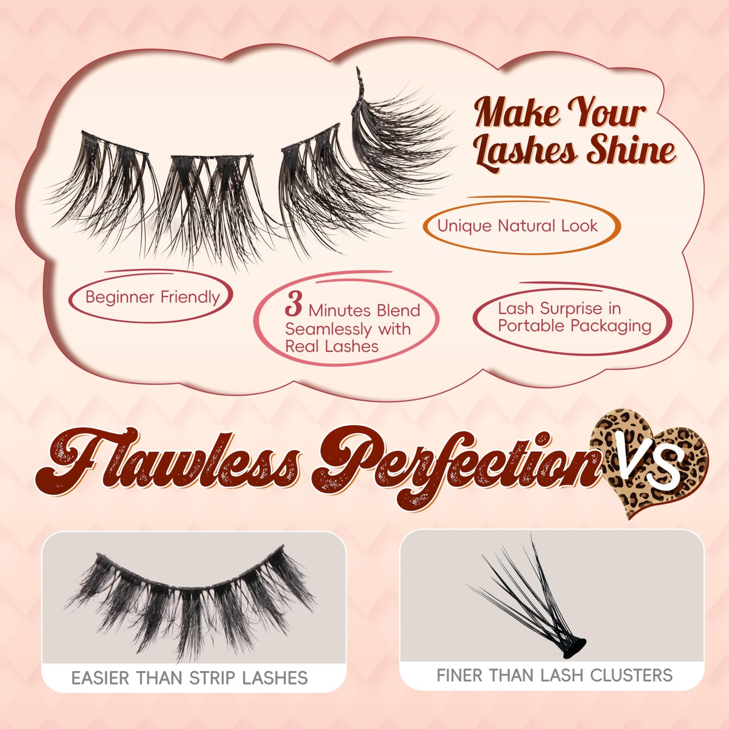 VYRILA Fluffy Lash Clusters 13mm False Eyelashes, 0.05mm PBT Fiber Eyelash Clusters Mink Lashes, 0.1mm Superfine Band Individual Lashes Clusters Like Eyelash Extensions(Starry-5 Pairs Lashes Pack)