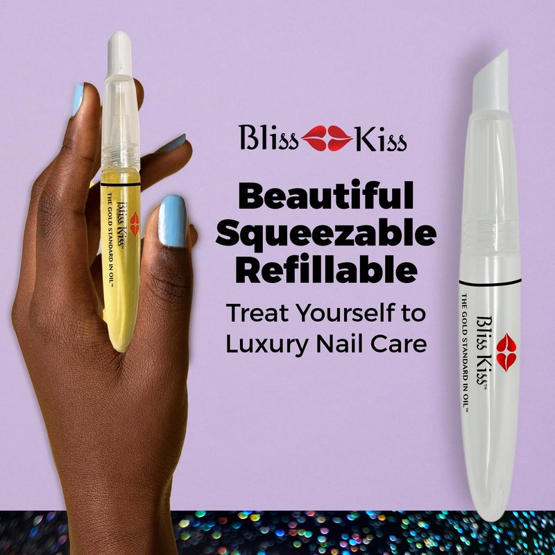 Bliss Kiss Refillable Cuticle Oil Pen with Cuticle Pusher for Nails | Empty 8 ml Nail Oil Pen with soft brush applicator | No Leaks 1-Pack