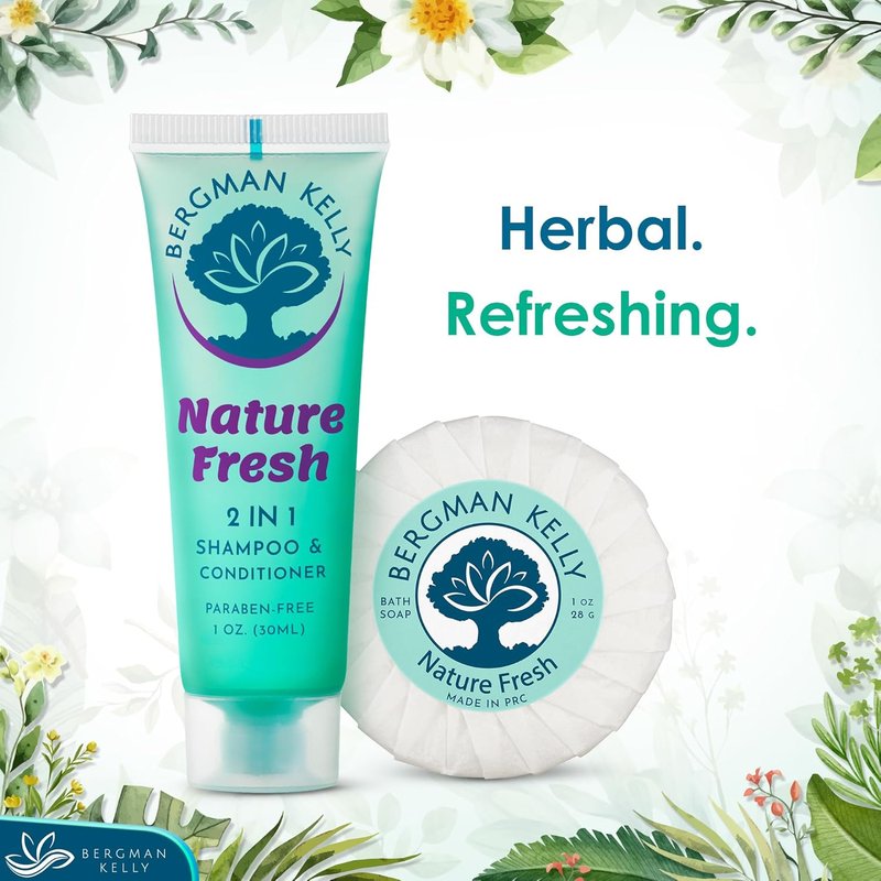 Bergman Kelly Round Soap Bars - 2-in-1 Shampoo & Conditioner Set | Nature Fresh, 1 oz Each, 100 Pieces