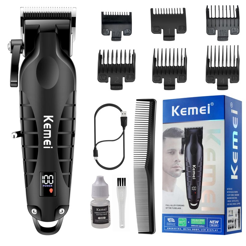 KEMEI 2290 Professional Hair Clippers for Men Cord/Cordless Hair Cutting Kits, Hair & Beard Trimmer, T Blade Barber Clipper with LED Display & USB Rechargeable, Black