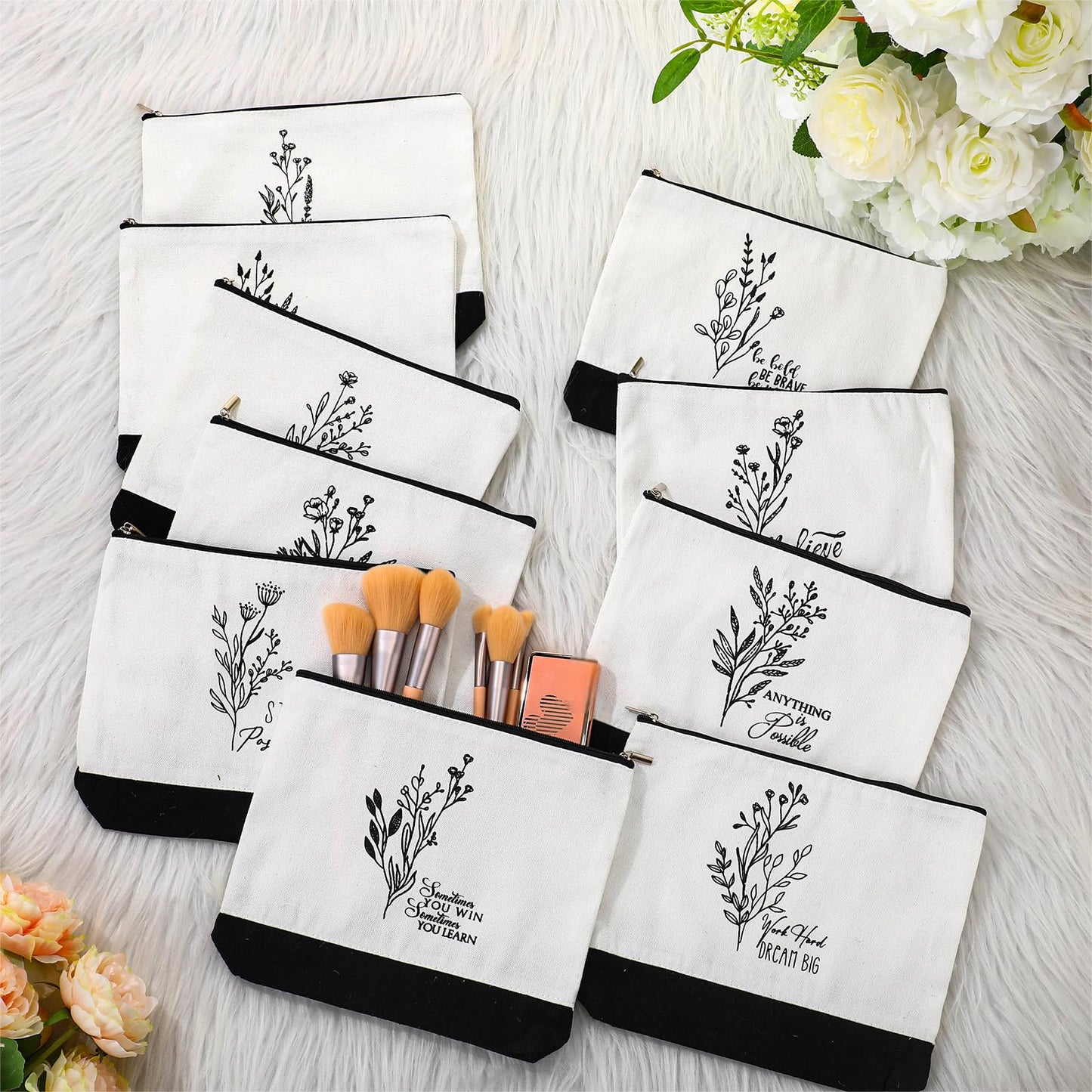 Sanwuta 20pcs Cna Week Gift for Women Inspirational Makeup Bags with Zipper Thank You Cosmetic Bags Gift for Teacher Nurse Graduation (Flowers)
