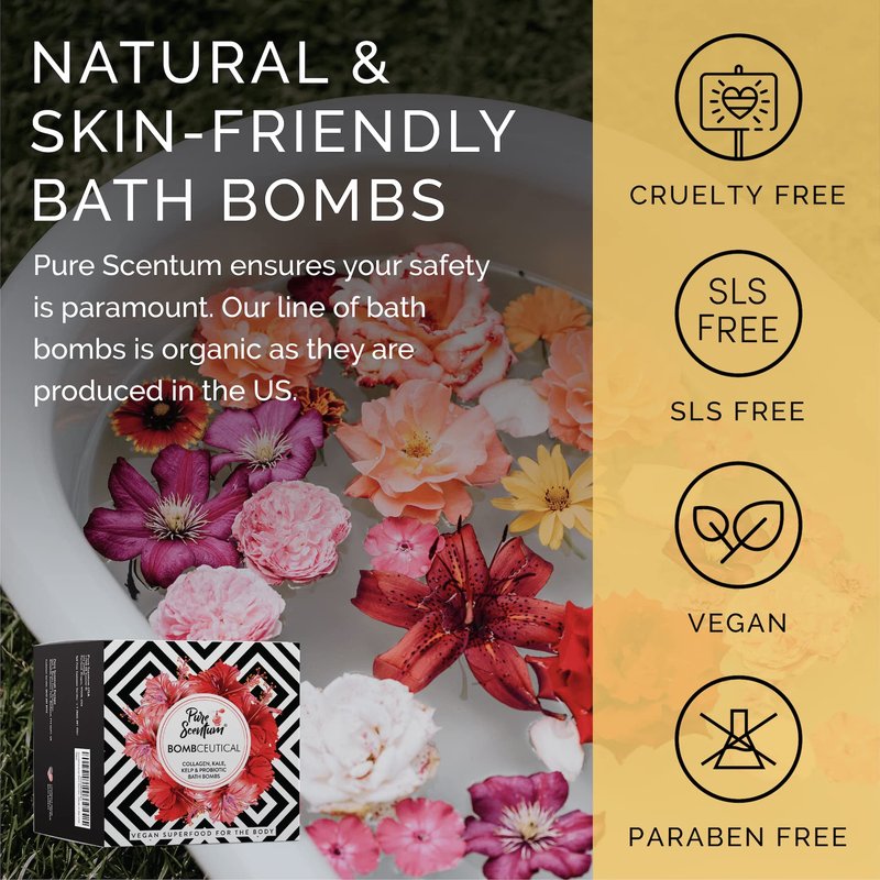 Pure Scentum Bombceutical - Bath Bombs for Women - Soothes Acne, Dermatitis, and Eczema - Relaxing Bath Bomb Gift Set for Women with Kale, Kelp, Collagen, and Probiotic to Nourish The Skin