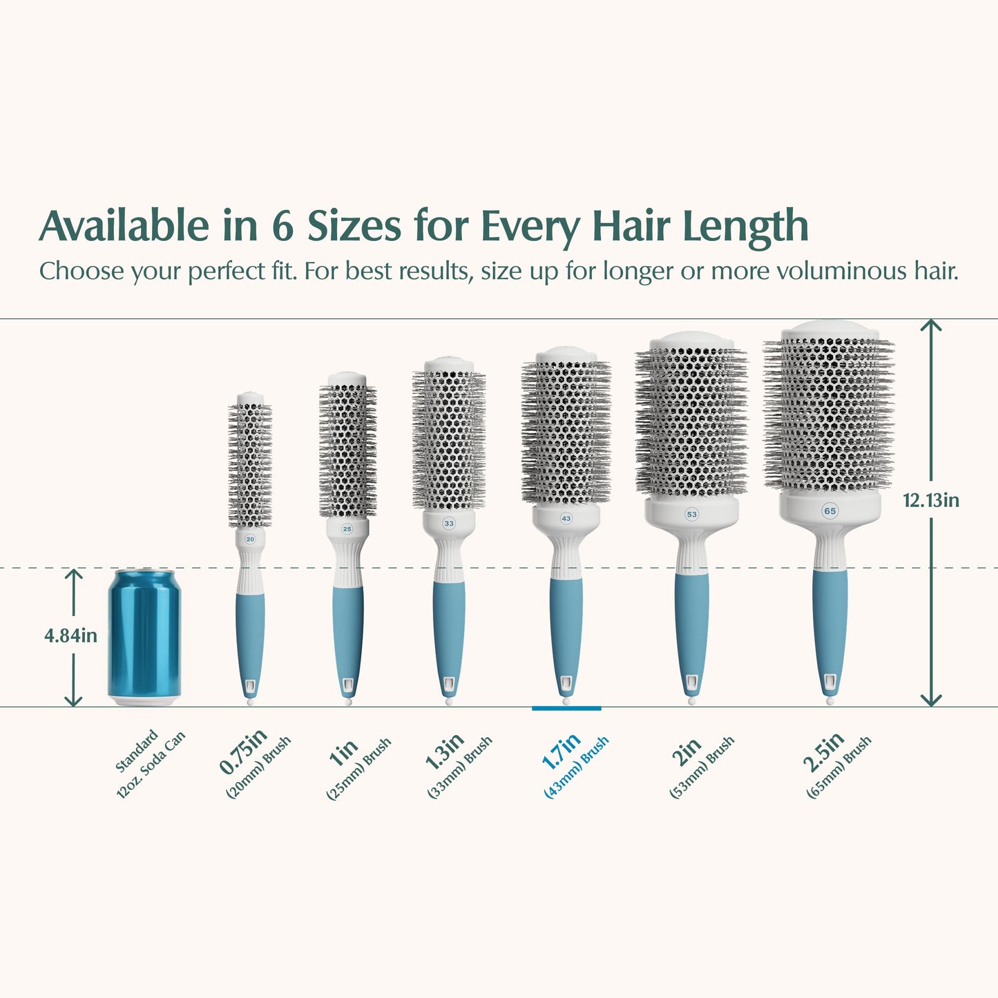 Medium Round Brushing Brush - Ceramic Hair Brush for a Smooth Salon Style Look - Professional Brushing Brush Ideal for All Hair Types - 43 mm