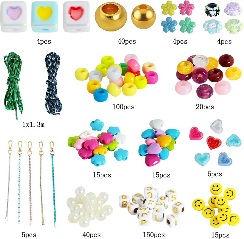 DIY Keychain Making Kit - 421Pcs Beaded Craft Supplies with Colorful Beads & Acrylic Charms | Personalized Name Gifts for Kids