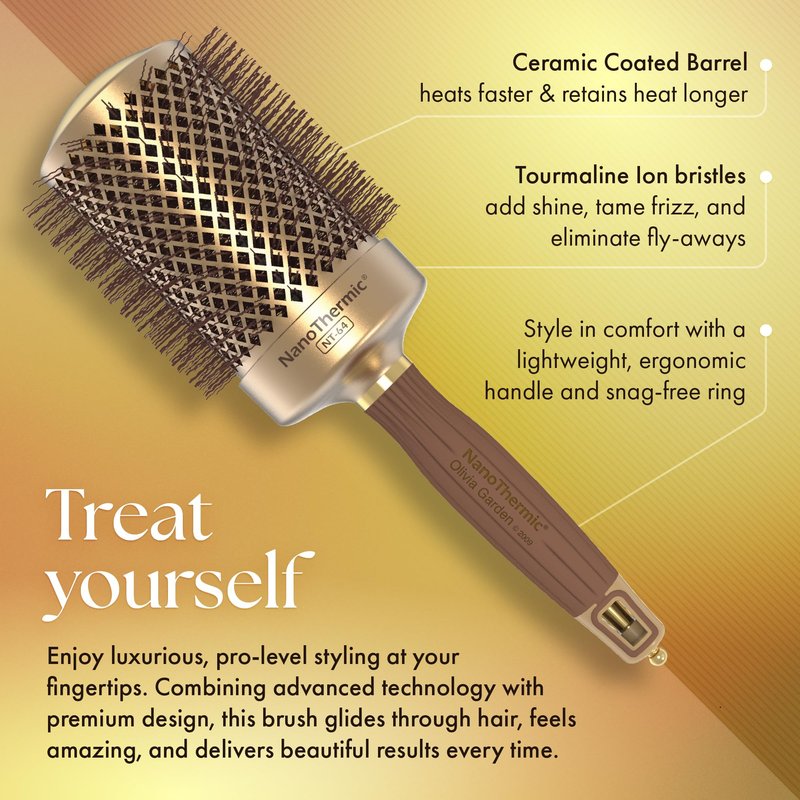 Olivia Garden NanoThermic Ceramic + Ion Round Thermal Hair Brush - Not Electrical - Professional Blowout Brush for Normal to Thick Hair, NT-64 2 3/4"