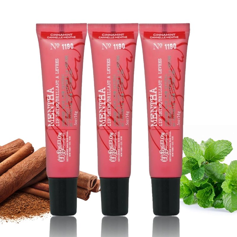 C.O. Bigelow Cinnamint Mentha Lip Shine Balm - Pack of 3 | High Gloss Cinnamon & Peppermint Oil, 0.5 oz