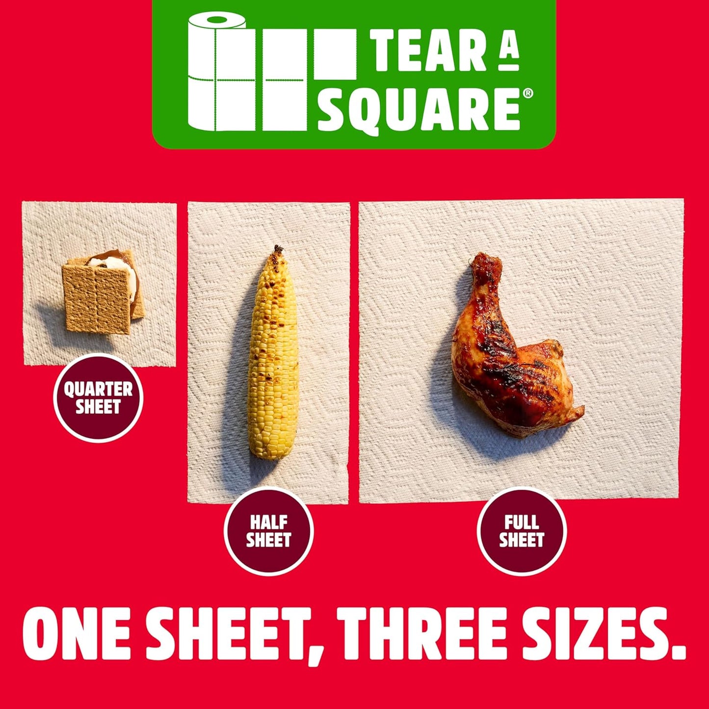 Brawny Paper Towels - 3-Ply Tear-A-Square, Strong & Absorbent | 6 Double Rolls (12 Regular Rolls)