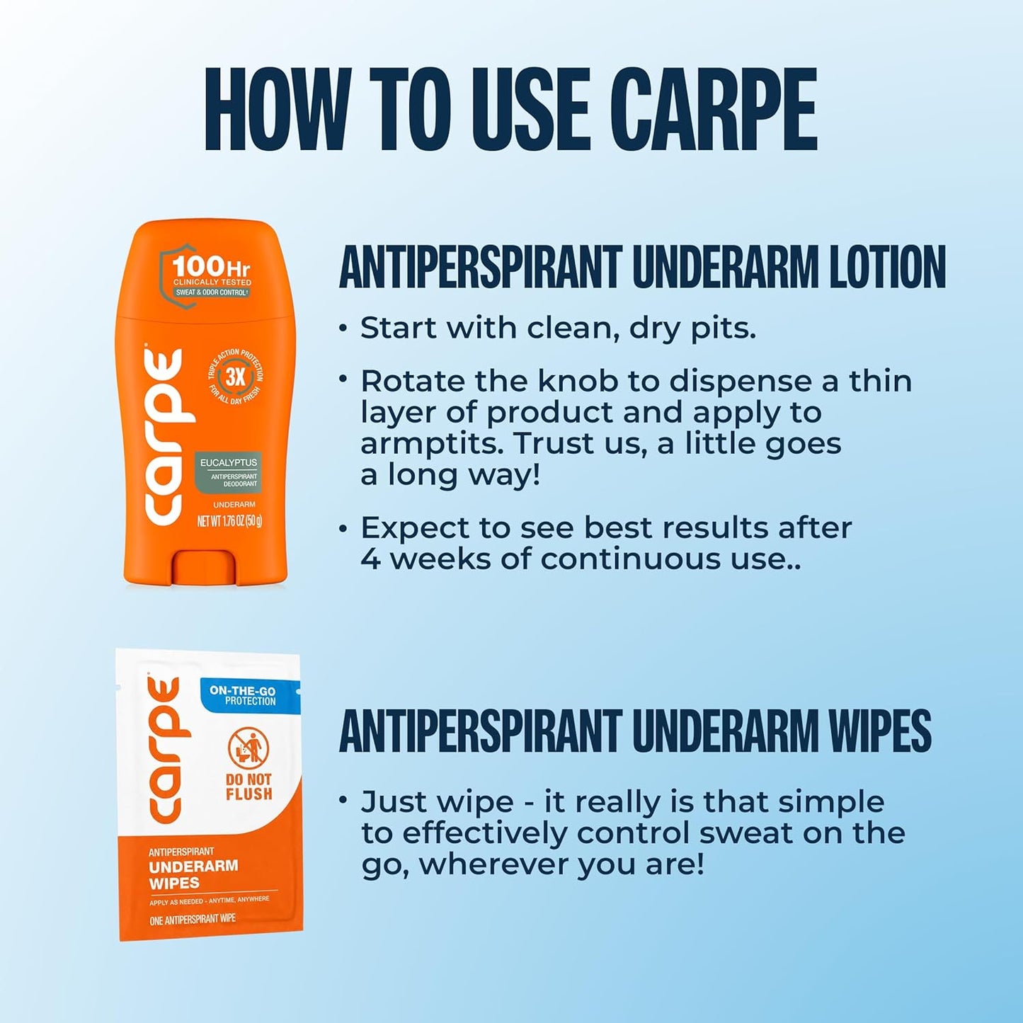 Carpe Antiperspirant Wipes - Clinical Strength Underarm & On-The-Go Sweat Control | 15 Individual Wipes for Hyperhidrosis