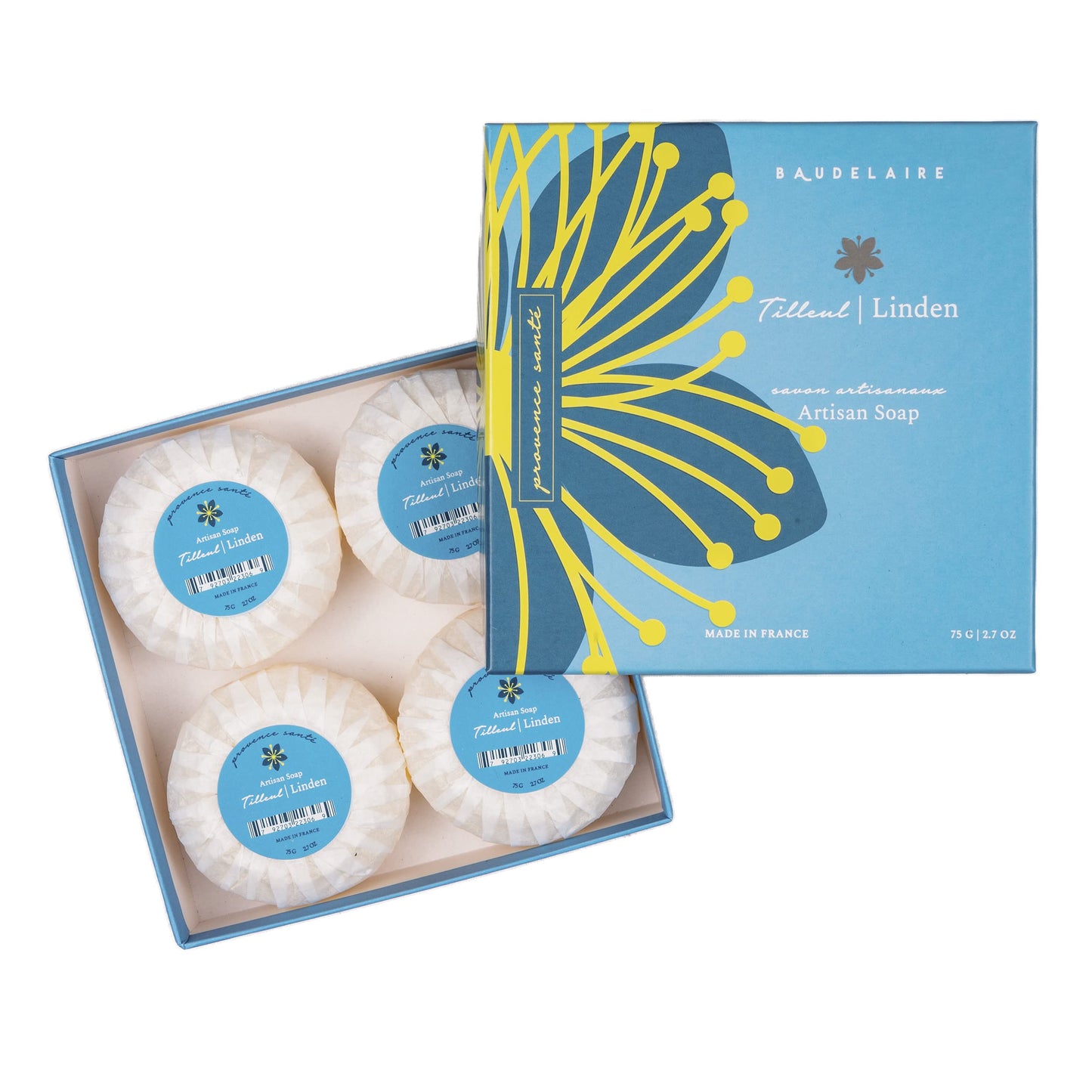 Provence Sante Luxury French Cleansing Bar - Moisturizing Shea Butter - Triple-milled Linden Fragrance, 2.7oz 4-Bar Gift Box