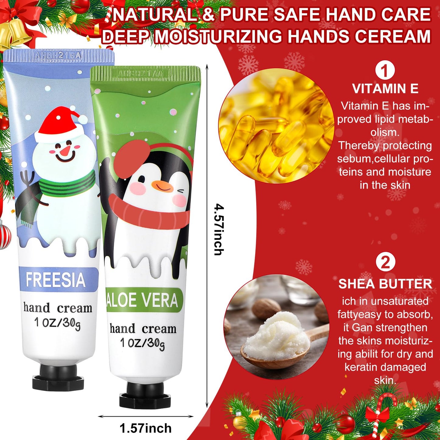 Swiffen 80 Pcs Christmas Hand Lotion Gift Set Bulk Christmas Gifts for Coworkers Employee Natural Plant Fragrance Shea Moisturizing Hand Creams Women Men Stocking Stuffers Xmas Party Supplies