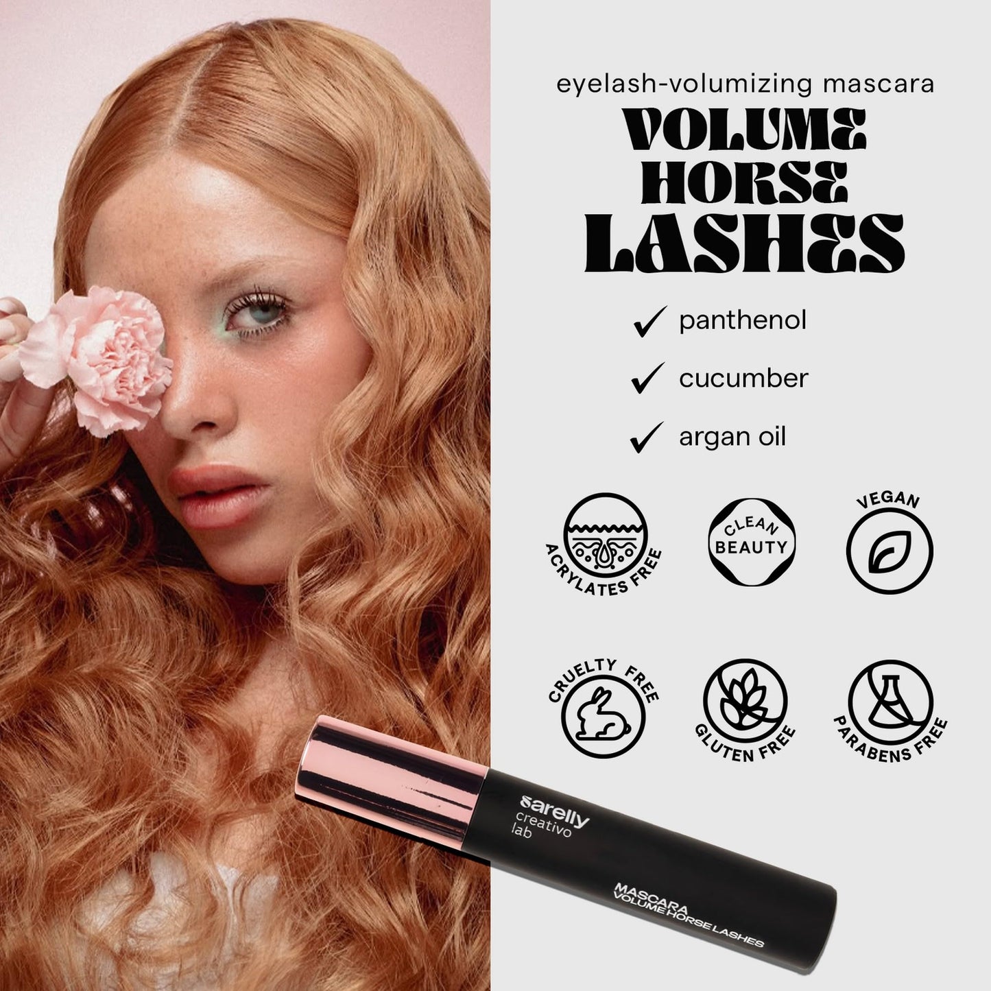 SARELLY Horse Lashes Mascara | Waterproof | Volumizing & Lengthening | Lash-Conditioning | Vegan & Cruelty-Free