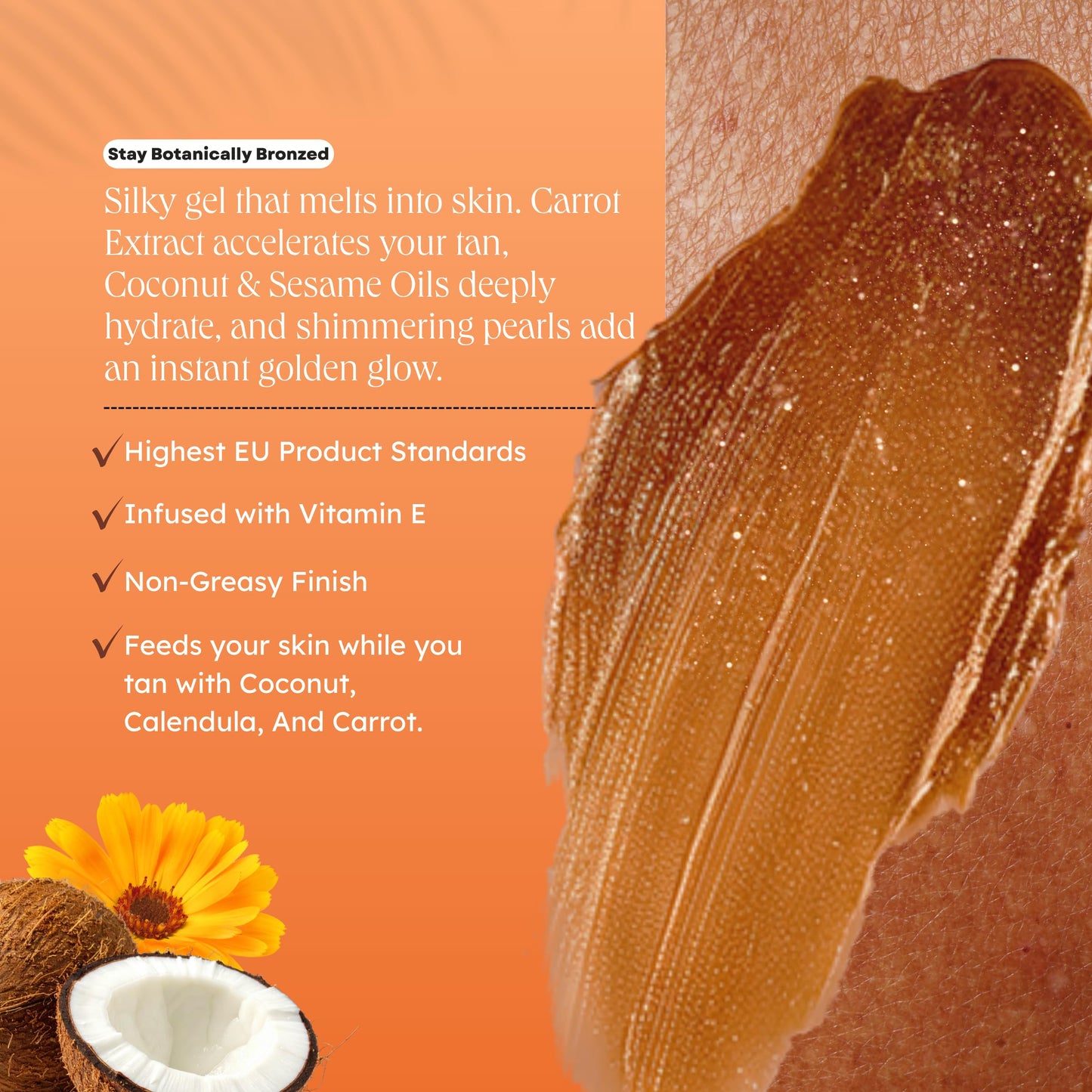 Carroten Gold Shimmer Tanning Gel | Browning Tan Accelerator | Non-Greasy, Water-Resistant with Carrot & Coconut Oil | Vitamin A & E For Moisture & Hydration | Made in Greece | 5 oz + Spatula