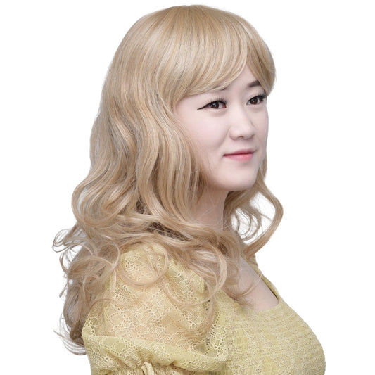 SYXLCYGG Wigs Women Long Grey Wig 28" Curly Silver Synthetic Womens Daily Wigs With Bangs Real Hair Wig White Wavy Part Costumes Wig Girls Ladies Natural(free wig cap)