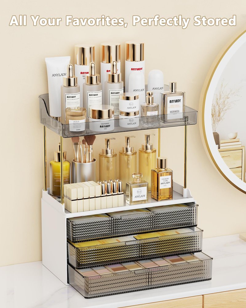 Anylady Bathroom Organizers and Storage, Makeup Organizer (Sturdy Durable Attractive), Ideal for Vanity, Countertop, Counter, Perfume, Skincare, Cabinet, Cosmetic, Dresser Organizer (white)