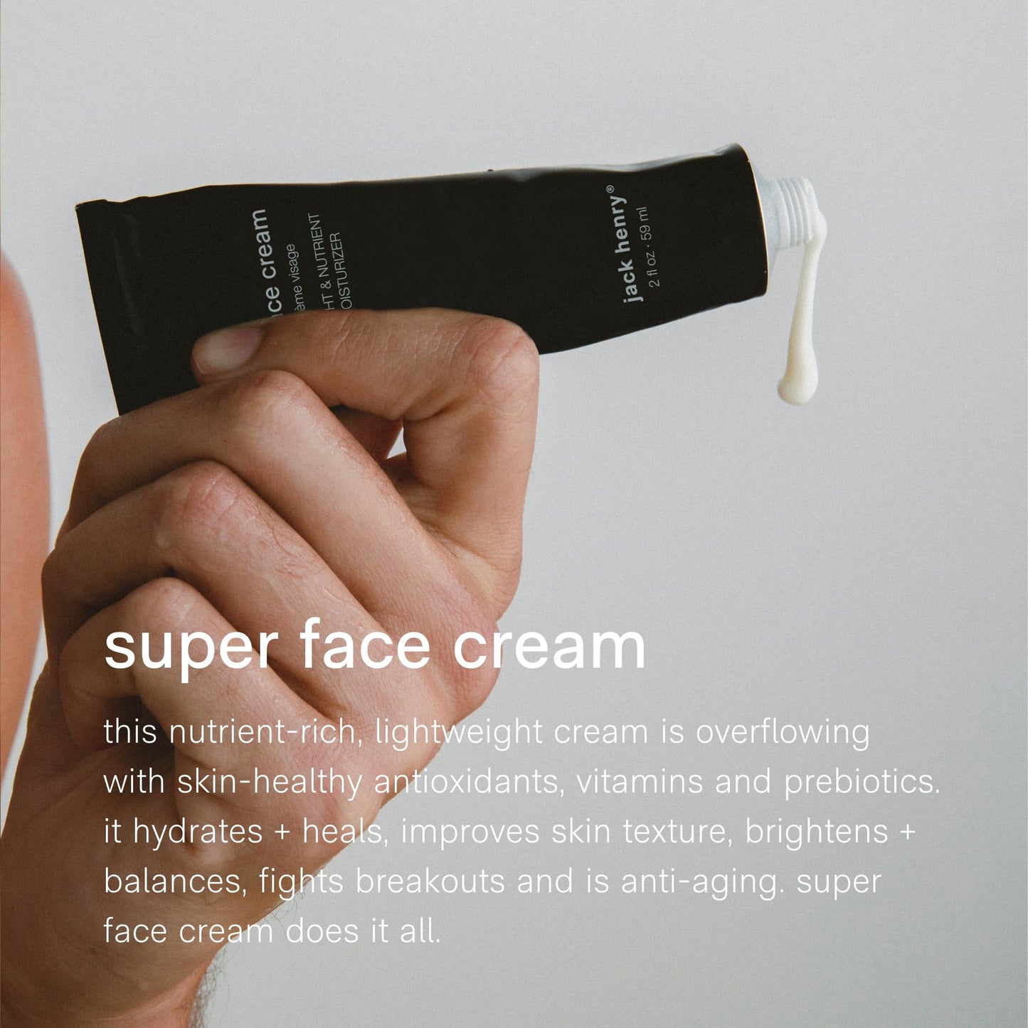 Jack Henry Super Face Cream, Anti Aging Face Moisturizer with Hyaluronic Acid & Peptides, Organic Botanical Face Moisturizer, Sulfate-Free, Daily Moisturizer for Men and Women, 2 fl oz