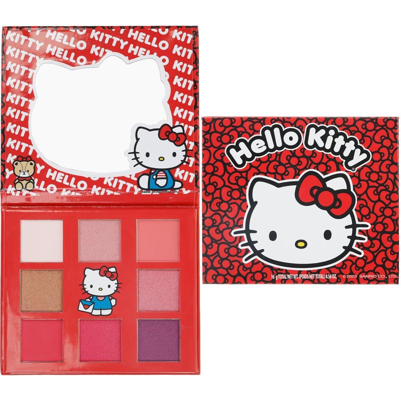Hello Kitty 8-Well Eyeshadow Palette - Shimmery, Pigmented Colors | Non-Toxic, Includes Brush, Perfect for Parties & Makeovers