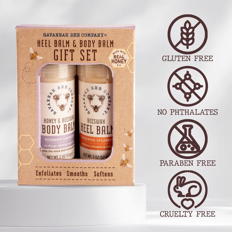 Savannah Bee Heel & Body Balm Duo Gift Set - Beeswax and Honey for Healthy and Hydrated Skin