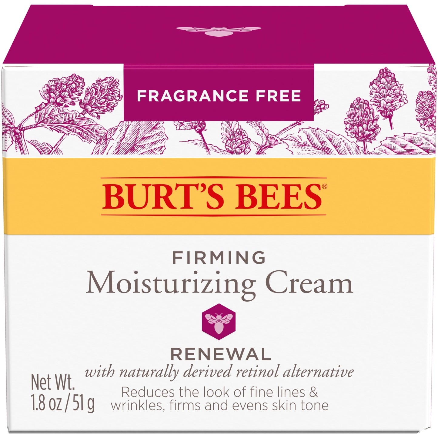 Burt's Bees Renewal Fragrance-Free Firming Moisturizing Face Cream With Natural Retinol Alternative, Firming Face Cream With Bakuchiol, 99 Percent Natural Origin Skin Care, 1.8 oz. Tub