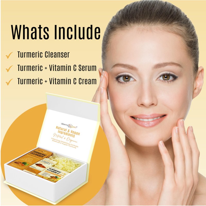 Dermaxgen Turmeric Complete Facial Care Kit - Organic Glowing Skin Anti-Aging, Rejuvenating, Boosting Collagen & Hydrating - Day & Night Brightening Skincare Gift Set