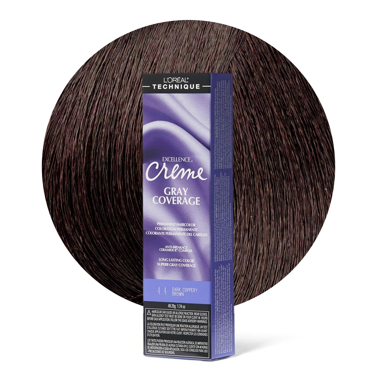 L'Oréal Technique Excellence Crème Permanent Hair Color - Long-Lasting Hair Dye, Rich Formula With No-Drip Application, Superb Gray Coverage, Dark Copper Brown
