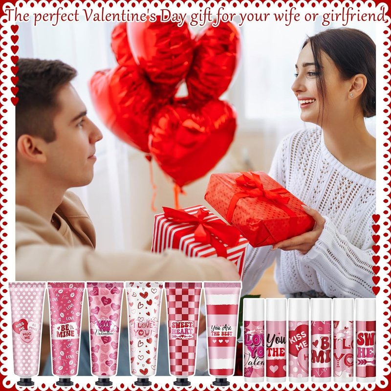 Valentine's Day Hand Cream & Lip Balm Gift Set - 36 Sets | Moisturizing Care for Women & Teachers