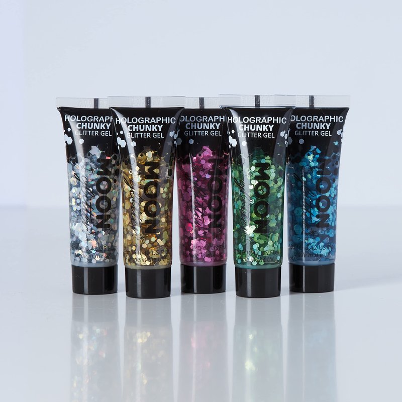 Holographic Chunky Face & Body Glitter Gel by Moon Glitter - 0.40fl oz - Set of 5 colours - Glitter Face Paint