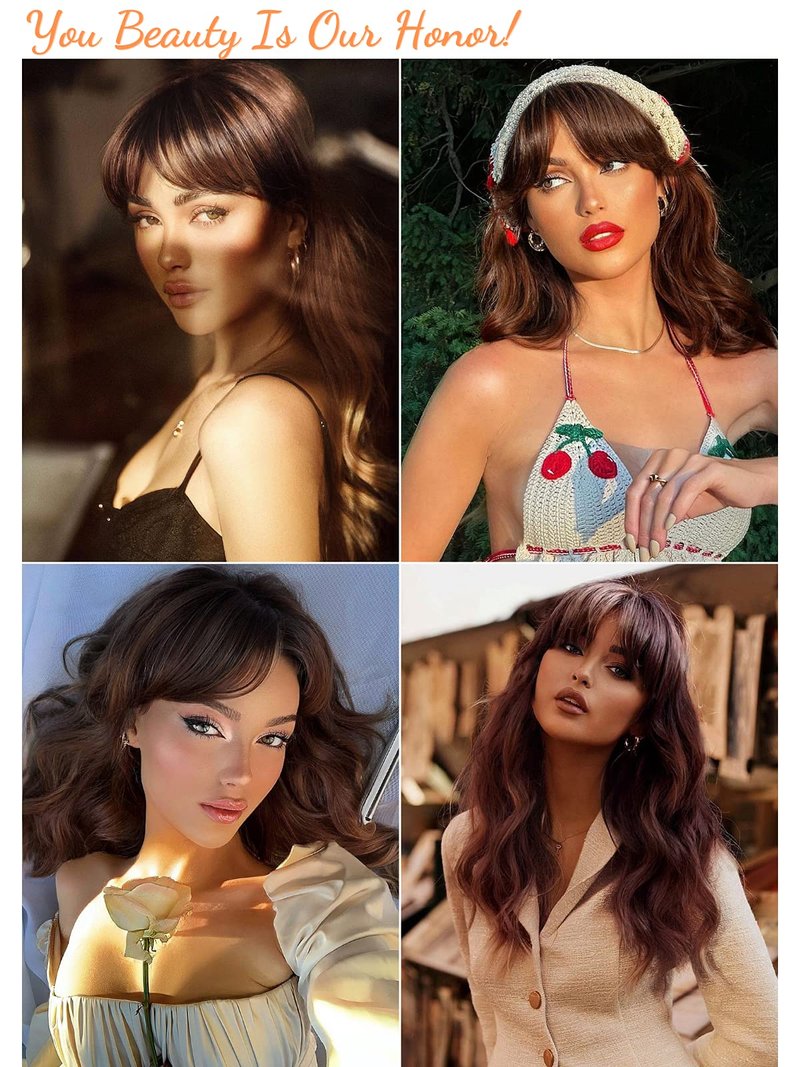 Honygebia Dark Brown Wig with Bangs - Long Wavy Brunette Wigs for Women, Chocolate Brown Synthetic Heat Resistant Hair, Natural Looking Long Brown Wig - Best Wigs for Halloween/Christmas/Party
