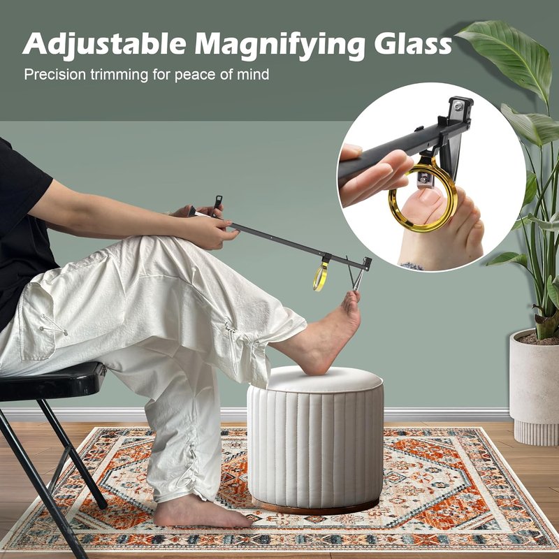 Long Handle Toenail Clippers with Magnifier - Ergonomic Design for Seniors & Arthritis | Heavy-Duty, No-Bend Trimming (40cm, Black)