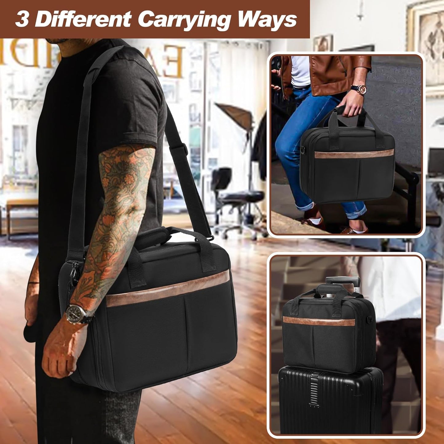 Tattoo Supplies Carrying Case - Double-Layer Travel Bag for Stencil Printer & Ink | Fits 24 Bottles, Guns, iPad - Black
