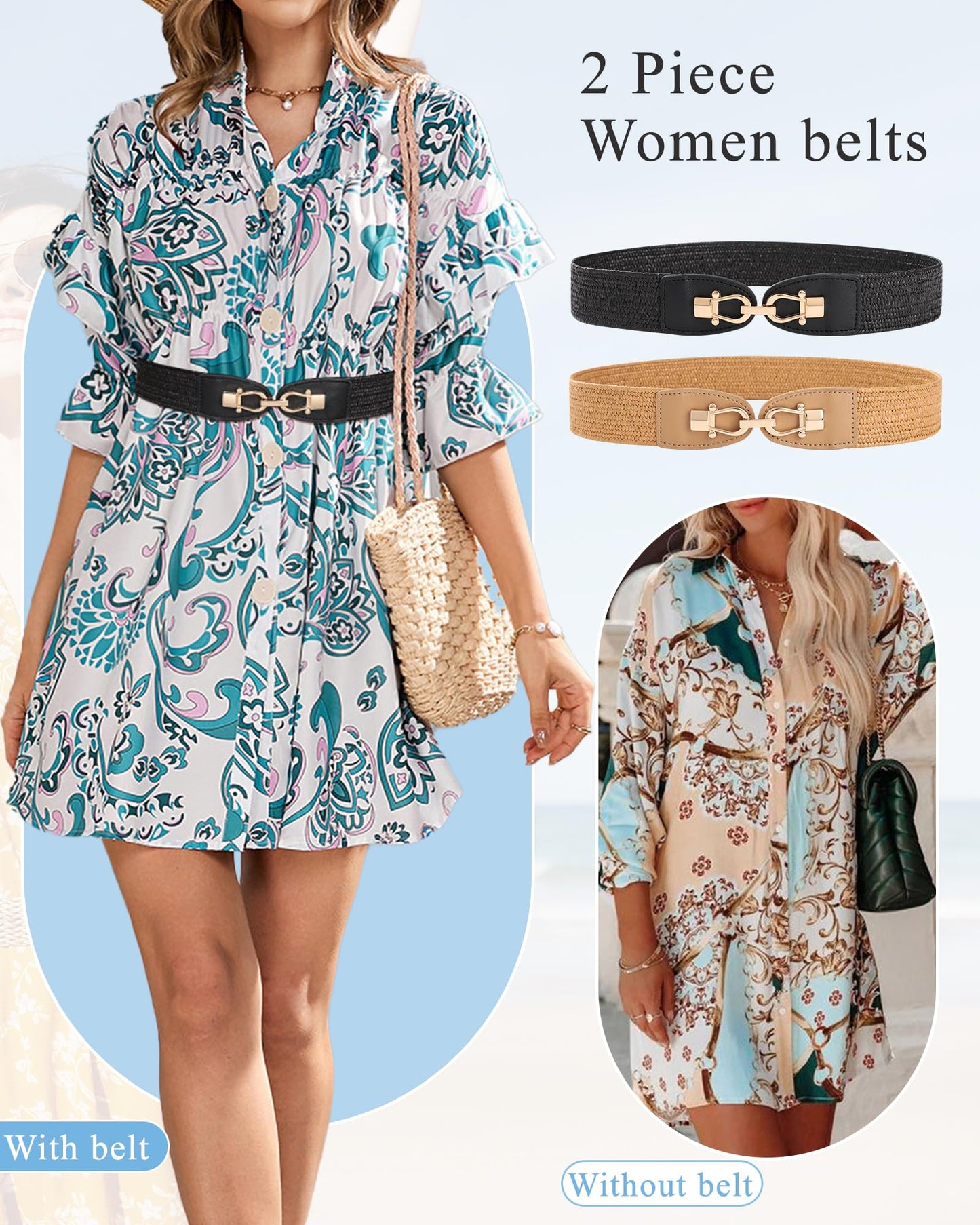 Women Belt Elastic Waist Straw Breathable Boho Braided Belt for Casual