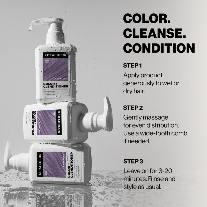 Keracolor Color + Clenditioner 3-in-1 Color-Depositing Conditioner, Gently Cleanses & Conditions, Semi-Permanent Lavender Hair Color, 12 Fl Oz