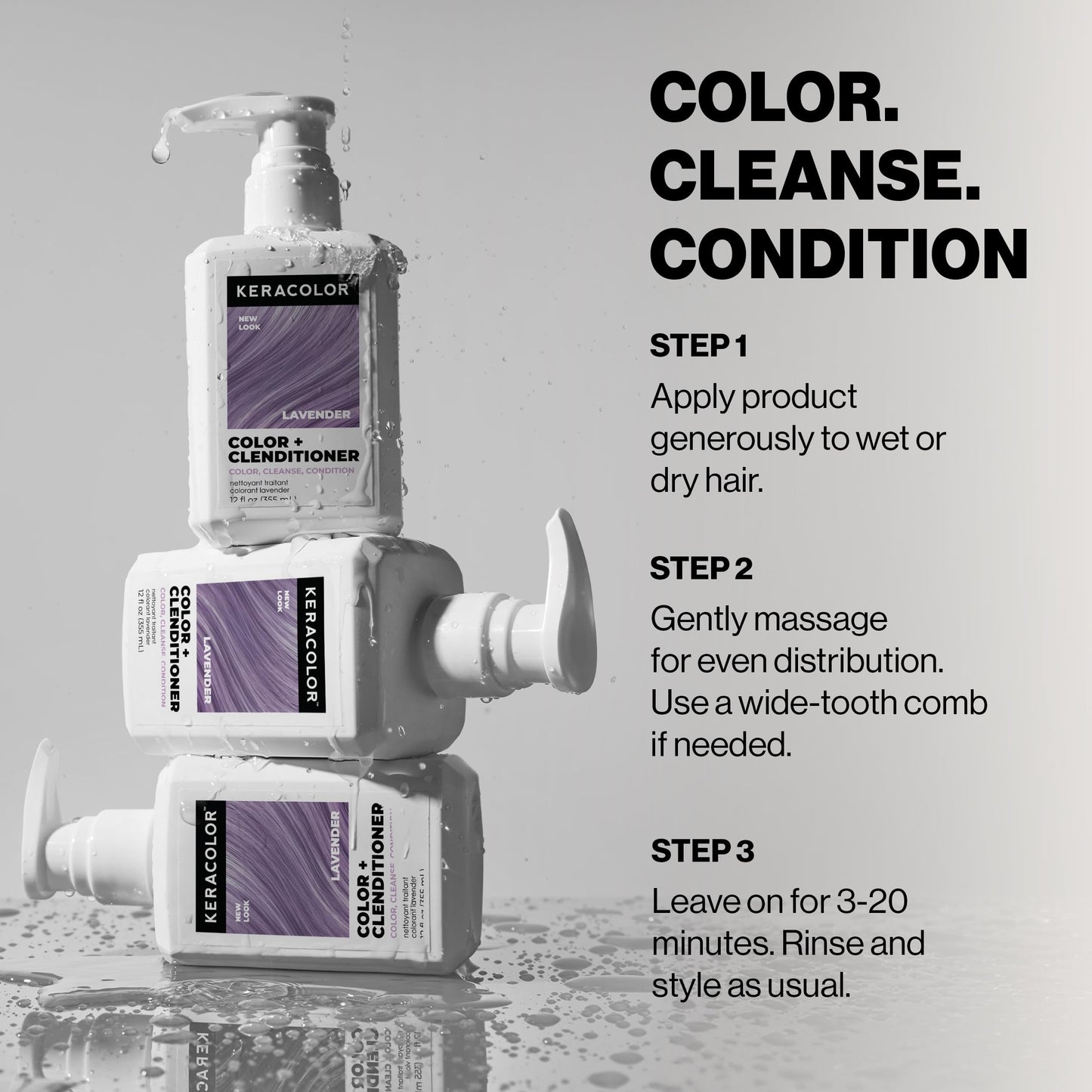 Keracolor Color + Clenditioner 3-in-1 Color-Depositing Conditioner, Gently Cleanses & Conditions, Semi-Permanent Lavender Hair Color, 12 Fl Oz