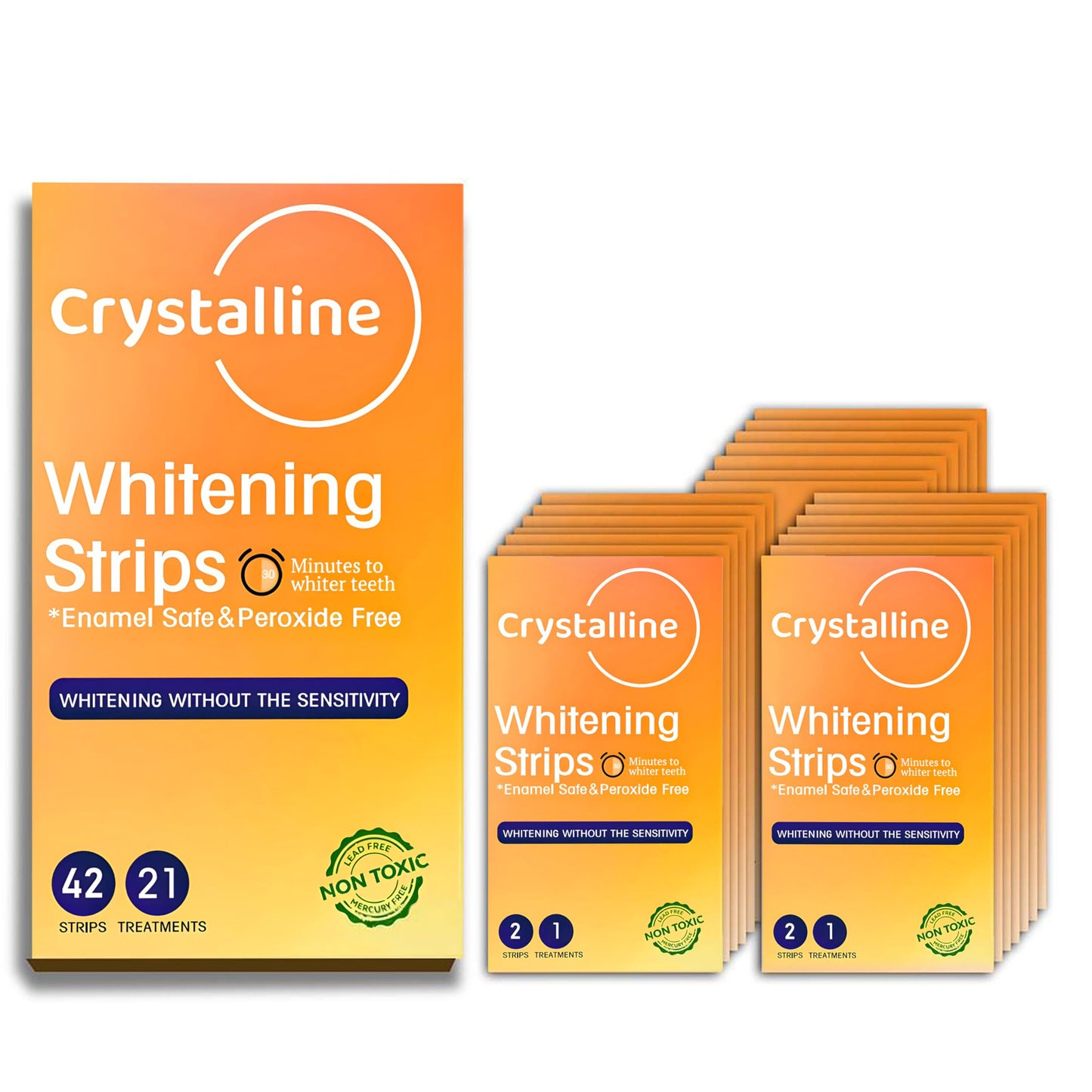 Crystalline Teeth Whitening Strips – 42 Strips (21 Treatments, 3 Weeks Supply) – Enamel Safe, All-Natural Ingredients – Professional at-Home Whitening for a Brighter Smile
