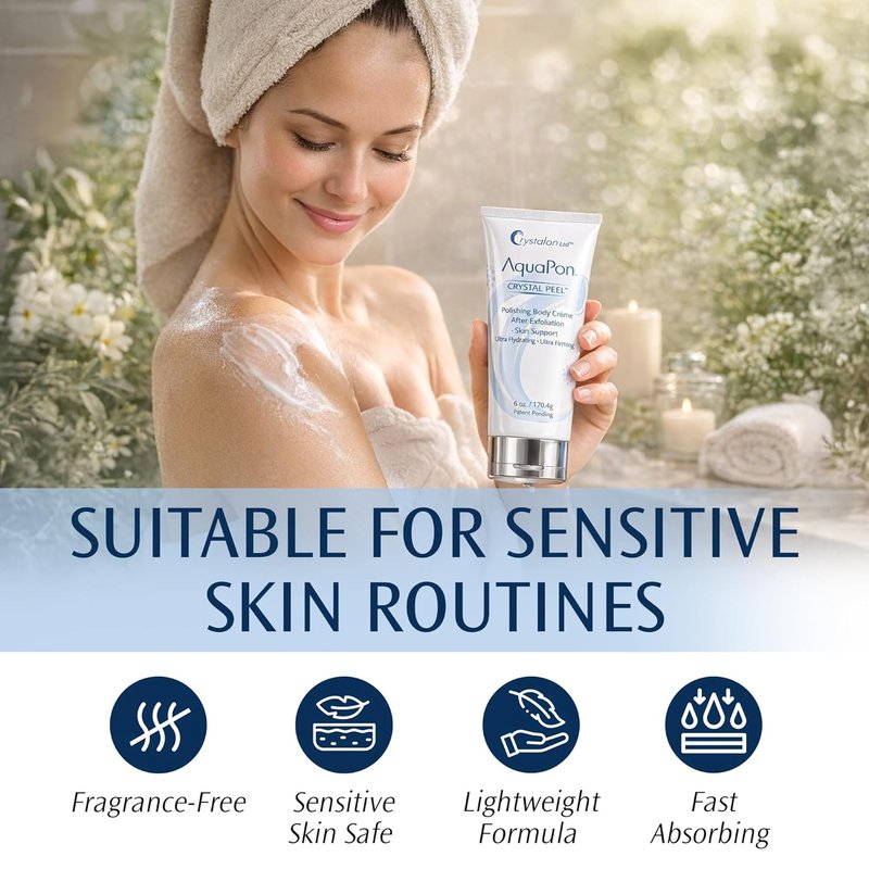 Hydrating Body Cream - Crystal Peel Moisturizer for Dry Skin | 6 Fl Oz, Sensitive Skin Safe