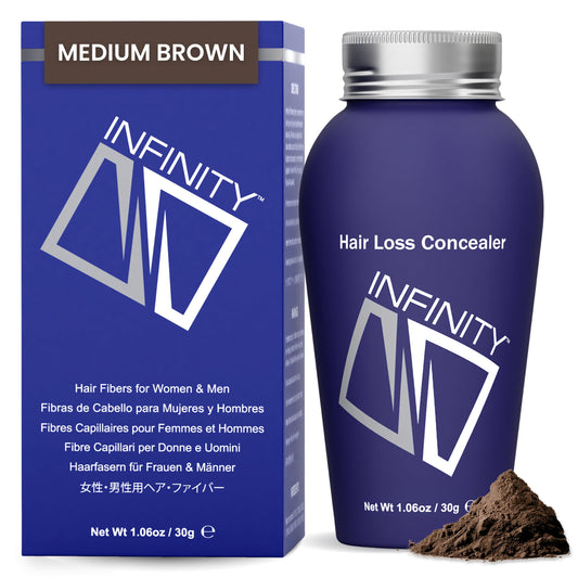 INFINITY Hair Fibers Medium Brown for Thinning Hair for Women & Men - 100% Undetectable Hair Building Fiber Powder - Conceal Hair Loss in 15 Seconds, 30g