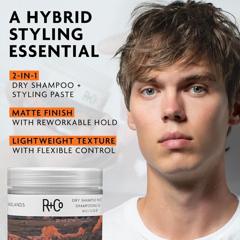 R+Co Badlands Dry Shampoo Paste - 2-in-1 Styling & Oil Absorbing Paste, Matte Finish for Second-Day Hair | 2.2 Oz