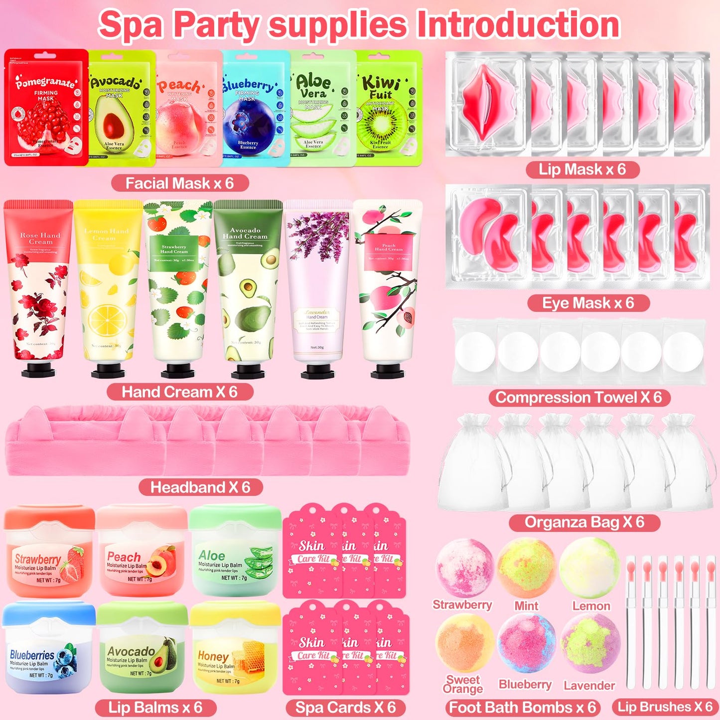Ponhey 66 PCS Spa Party Supplies, Spa Party Favors Include Face Masks Skincare, Hand Cream, Lip Balm, Under Eye Patches, Lip Mask and Foot Bath Bombs, Spa Birthday Sleepover Party Supplies