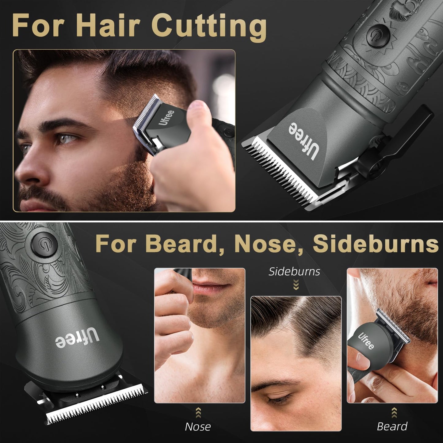 Ufree Beard Trimmer for Men with Hair Clipper, Professional Hair Clippers for Men and Hair Trimmers, Cordless Electric Razor Mens Grooming Kit for Nose, Face, Ear, Body, Gifts for Men Husband Father